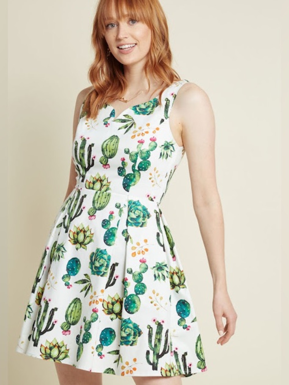 Eva Rose retro Cactus and Succulent Sleeveless Fit & Flare Dress size small